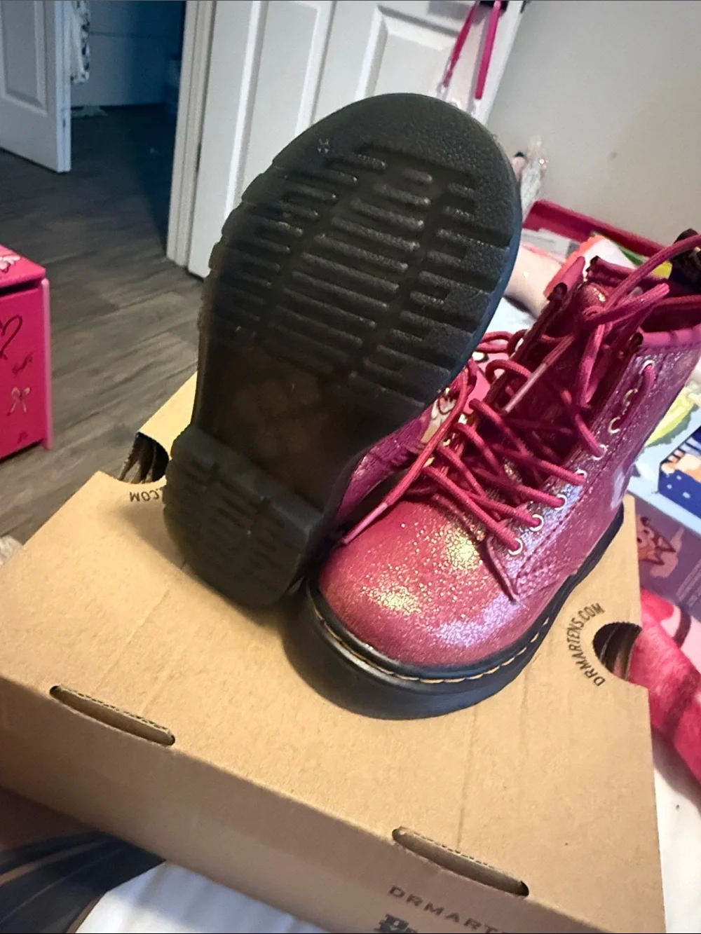 Dr. Martens Pink Glitter Lace-Up Combat Boots